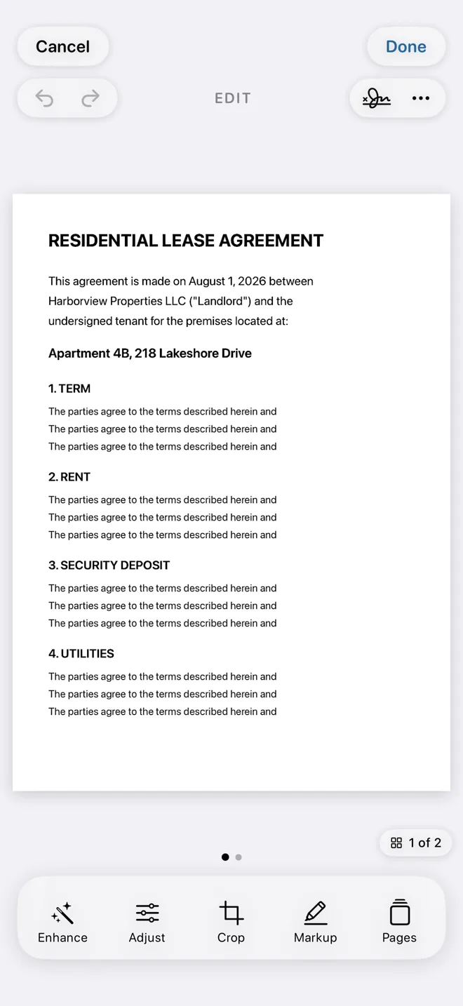 OmniScanner editor correcting a two-page document